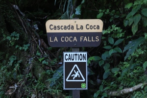 La Coca Falls sign in El Yunque 