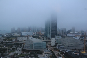 Downtown Miami early morning fog